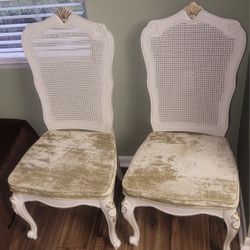 Century Painted French Louis XV Style Cane Back Dining Chairs