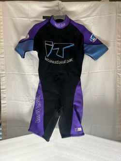 Vtg 90s INTERNATIONAL TOUR IT Blue/Purple SHORTY WETSUIT Surf Large 2.5/2- Reduced Again