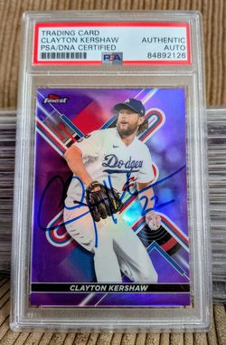 Clayton Kershaw 2022 Topps Finest Purple Refractor /250 Signed #61 PSA Auto