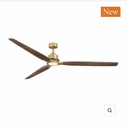 84” Large Ceiling Fan with Solid Wood Blades, LED Light & Remote – Soft Brass