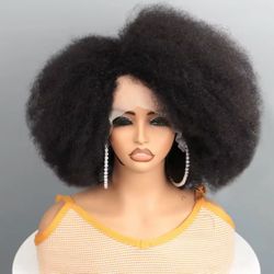 Afro Kinky Curly Transparent Lace Front Wig Brazilian Remy Human Hair Lace Natural Hairline 13X4X2 Afro Short Bob Human Hair Wig