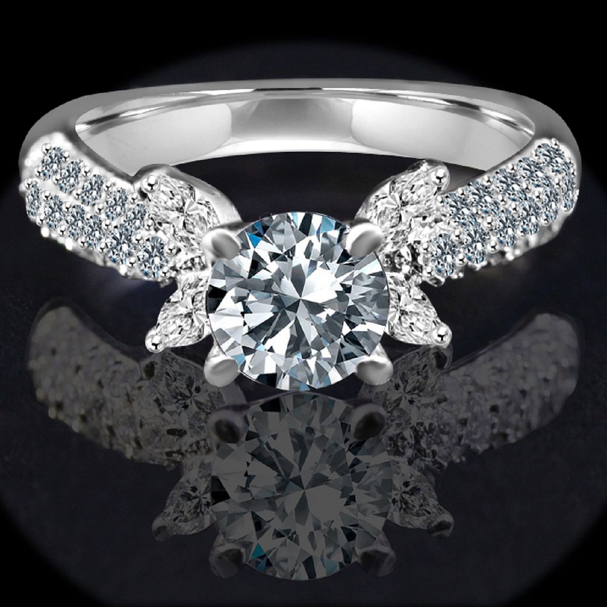 .75 CT. Round Centered simulated Diamond - Diamond Veneer Engagement Sterling Silver Ring. 635R3228