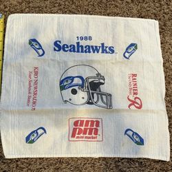Vintage 1988 Seattle Seahawks Football Handkerchief Cloth Towel AmPm Rainier Beer Kiro