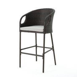 Outdoor 31 PE Rattan Barstools with Waterproof Cushions, Set of 2, Multibrown