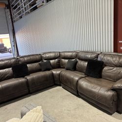 Free Delivery* Like New Brown Faux Leather Sectional Sofa with Recliners!