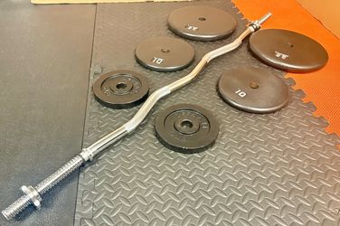 Steel Standard Curl Bar W/Weight Plates: 25s, 10s and 5s ponders. 94# Brute W.