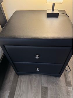 Black leather nightstand