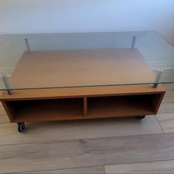 IKEA Glass Top Coffee Table With Wooden Base