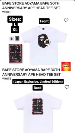 Bape Store Aoyama 30th Anniversary Ape Head Tee white Size: L & XL