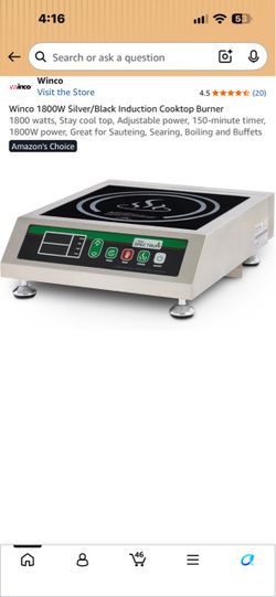 Winco 1800W Commercial Induction Cooktop Burner