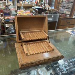 6.5x5x3 inches. Antique cigarette holder wooded box. 35.00.  Johanna at Antiques and More. Located at 316b Main Street Buda. Antiques vintage retro fu