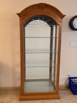 Oak Curio Cabinet with Glass Shelves