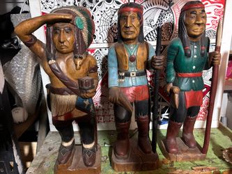 Set of 3 Hand-Painted Wooden Native American Figurines