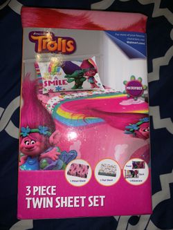 Trolls 3 piece twin sheet set