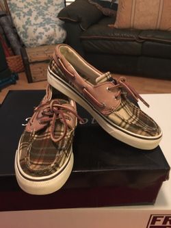 WOMENS SPERRY WOMENS BROWN PLAID CORDUROY BOAT SHOES 5.5