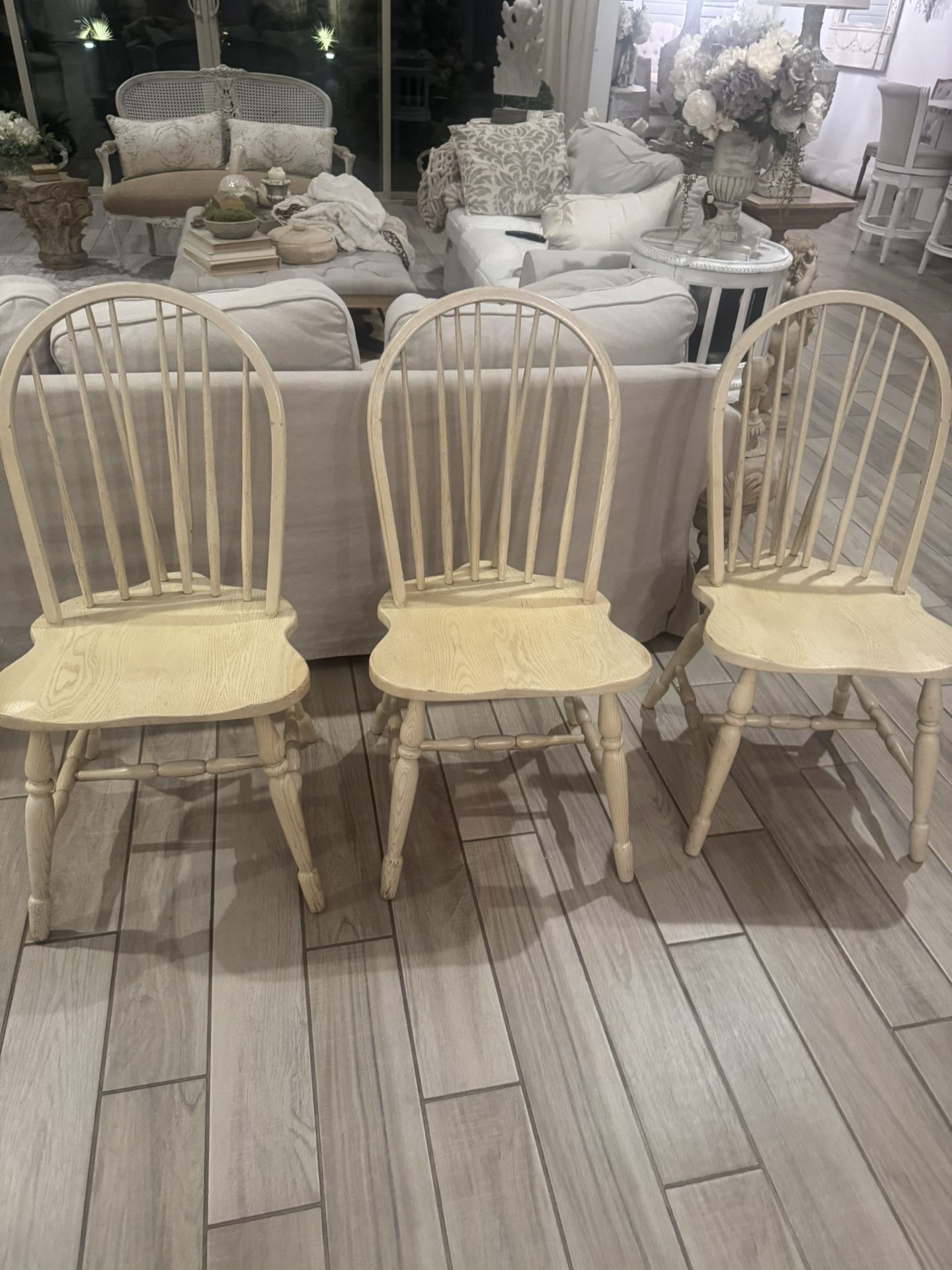 Set Of Ivory Wood Kitchen Chairs