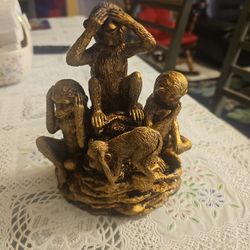 Rare Vintage Three  Wise Monkeys Whit Baby 