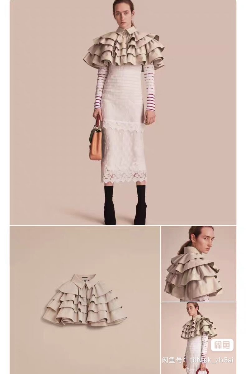 NWT Burberry Beige Color Ruffle Frilled Cape Jacket In ONE SIZE