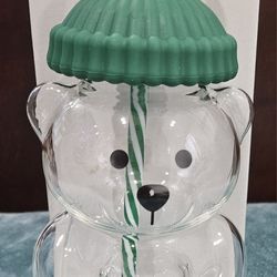 Bearista Glass Cup w/ Straw Brand New!
