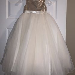 Gold Heart Back Sequin and Tulle Flower Girl Gown