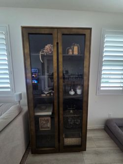 Crate & Barrel Freda Glass Door Storage Cabinet