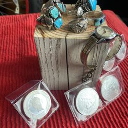 Southwest Style Native Teurling, Silver And Turquoise Mix Lot