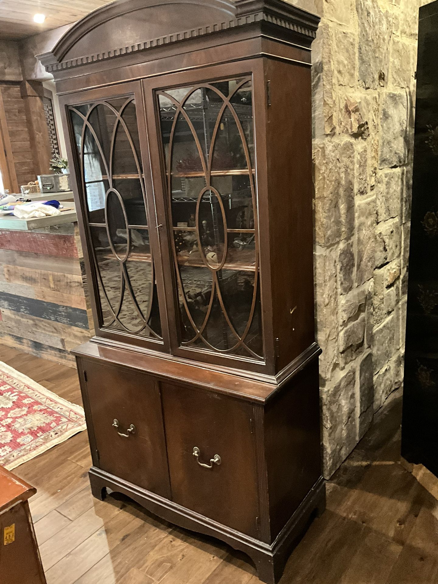 Antique China Cabinet With Key Locking Glass Doors