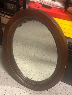 Oval Wall Mirror with Wood Frame