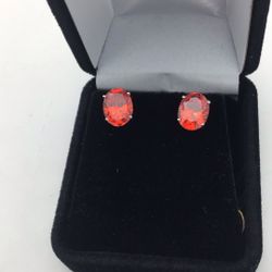 14k White Gold Stud Earrings Set With Orange Oval Stone 💵  💳  💵