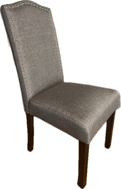 Upholstered dining chair - fabric silver nailhead trim and wood legs, high back