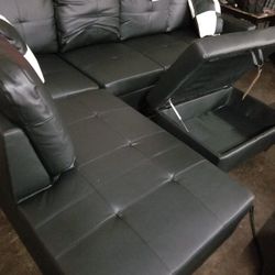 Black Leather Sectional 