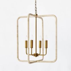 NIB- Studio McGee Threshold Rattan Lantern Ceiling Pendant Brass Chandelier 