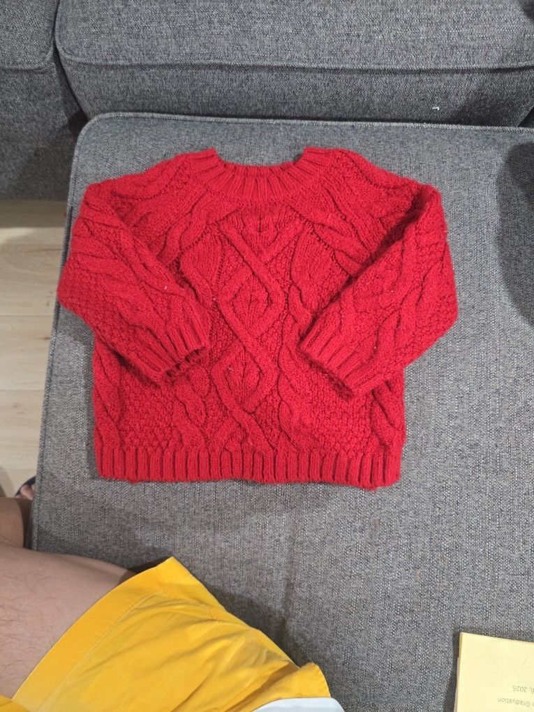 Hand Knitted Red Color Long Sleeve Very Warm