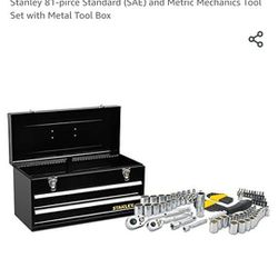 Stanley 81-pirce Standard (SAE) and Metric Mechanics Tool Set with Metal Tool Box

