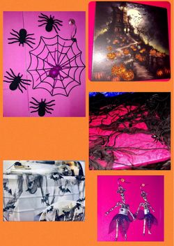 5 Halloween Decor Lot Spiders, Bats Skulls Earrings Jewelry Pumpkin Home Wall Frame Decoration Ornaments