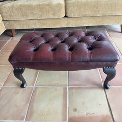 Traditional Chesterfield Tufted Genuine Leather Ottoman Footstool 