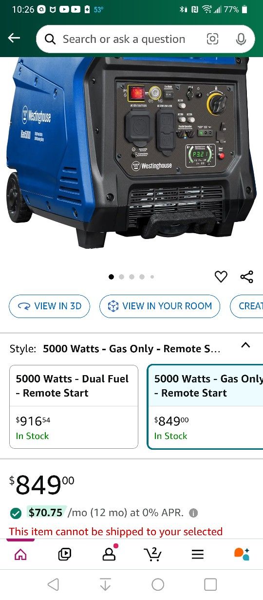 4500 Westinghouse Inverter Generator