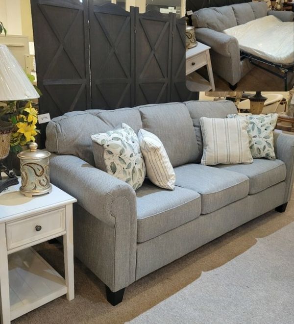 Grey Sofa Sleeper with queen memory foam mattress