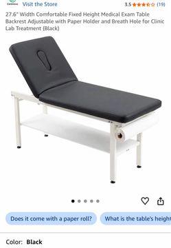 27.6" Width Comfortable Fixed Height Medical Exam Table Backrest Adjustable with Paper Holder and Breath Hole for Clinic Lab Treatment (Black)