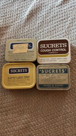 4 vintage metal sucrets boxes