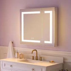 New-36 in. W x 30 in. H Rectangular Aluminum LED Recessed or Surface Mount Medicine Cabinet with Mirror,Adjustable Shelves