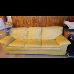 Creamy Yellow Colored Leather Couch