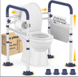 Toilet Safety Rails For Seniors, Adjustable Height & Width Toilet Rails, 360 Lb Toilet Handles For Elderly And Disabled, Foldable Toilet Safety Frame,