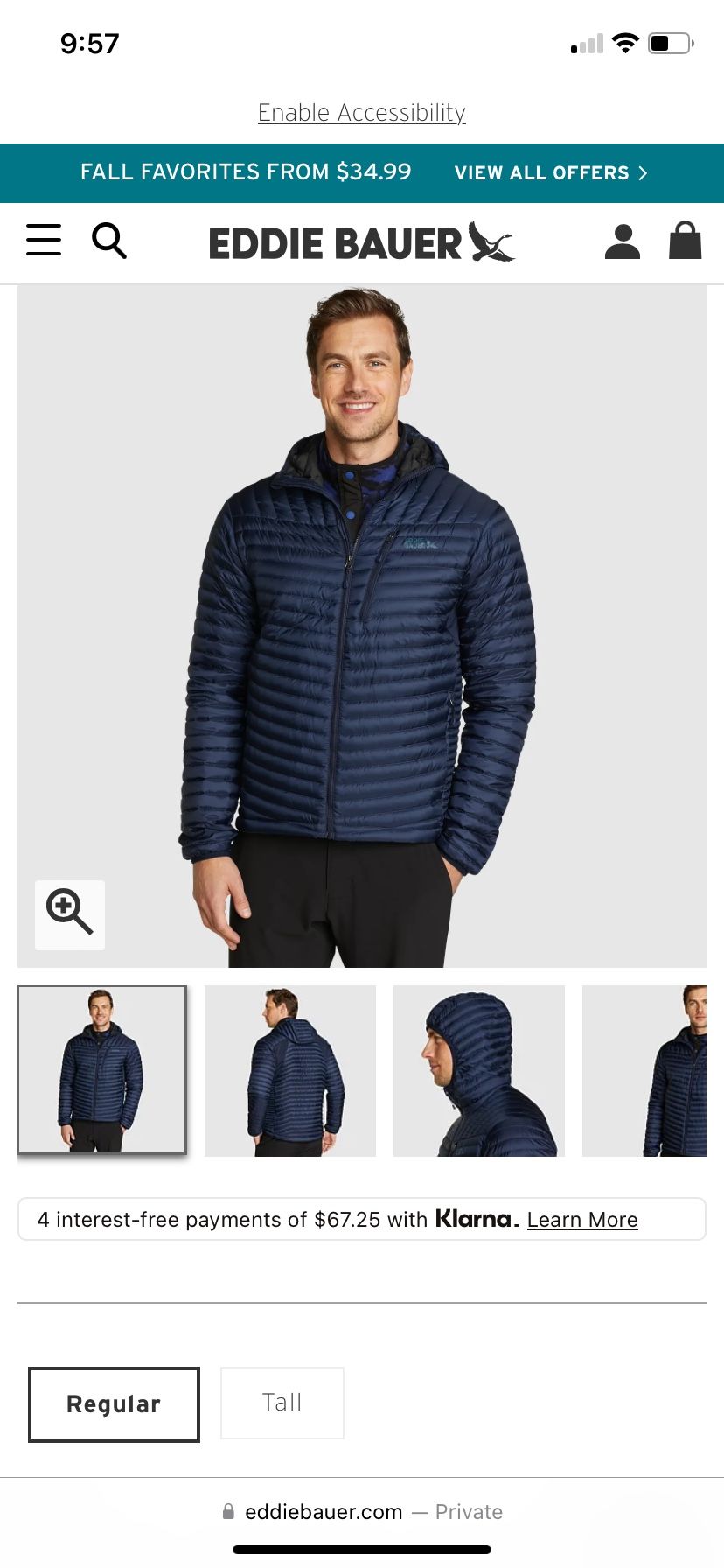 Eddie Bauer Men’s Micro therm Storm down 800 Jacket With Hoody ( Sz Medium )  