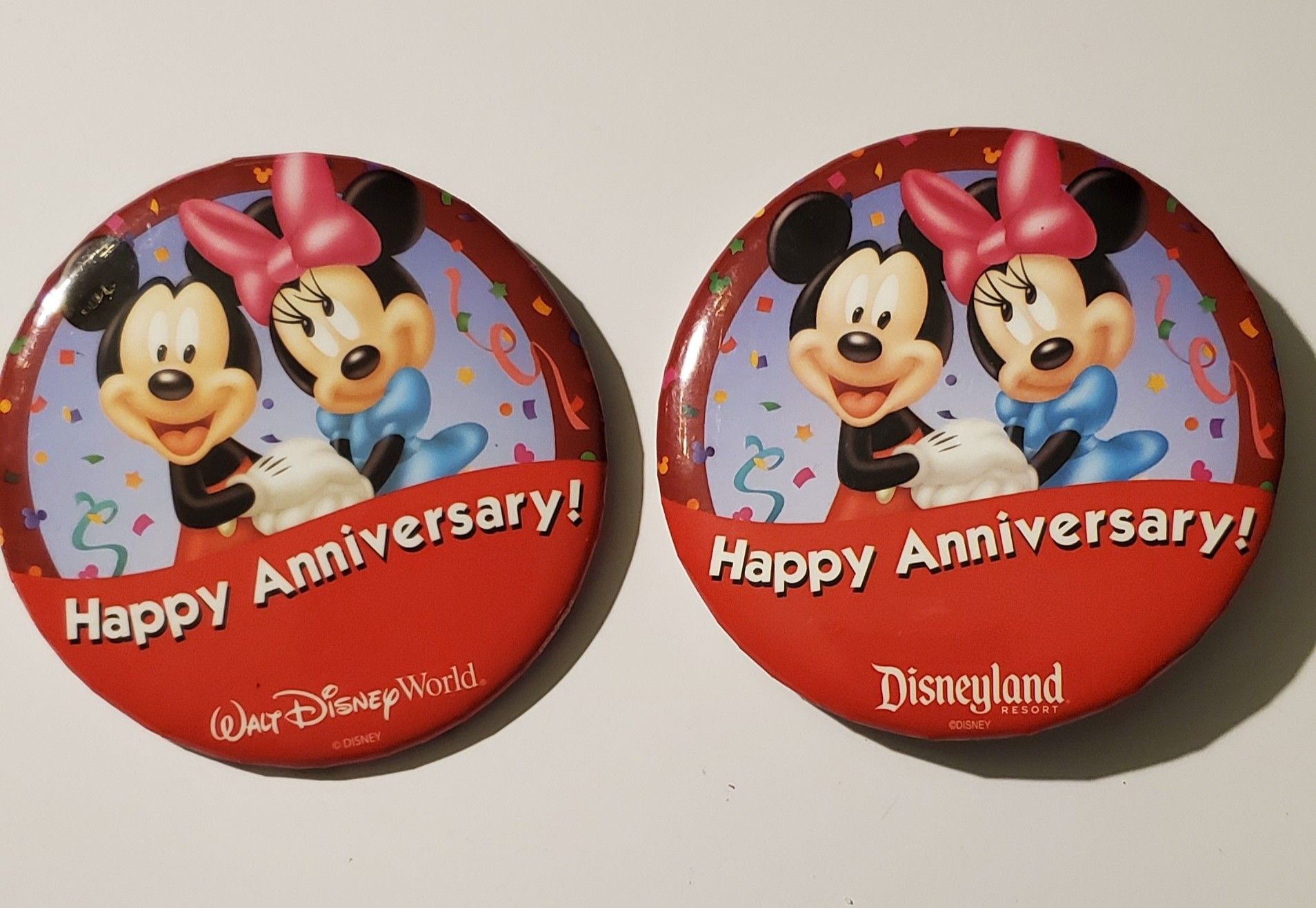 Disneyland and Disney 2 Buttons Happy Anniversary Mickey Minnie Marriage Pin