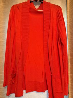 Coral Open-Front Knit Cardigan