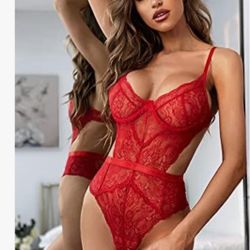 Women Sexy Lingerie Bodysuit Lace Teddy Snap Crotch V Neck Cut Out One Piece