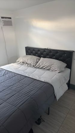 Bed Frame + Queen Mattress + Bedding