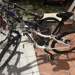 Hot rocks White bike and Huffy purple bike 