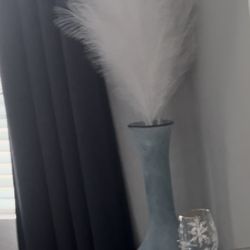 Blue Vase With White Pompas Grass